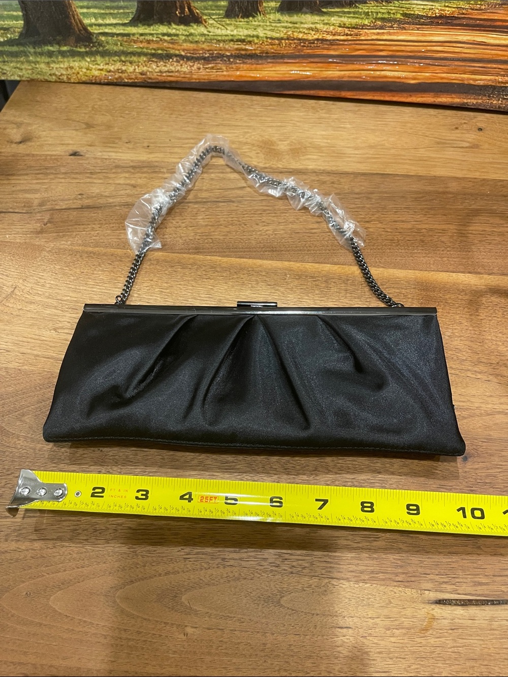 Ann Taylor Loft Black Satin Evening Clutch with Chain Strap